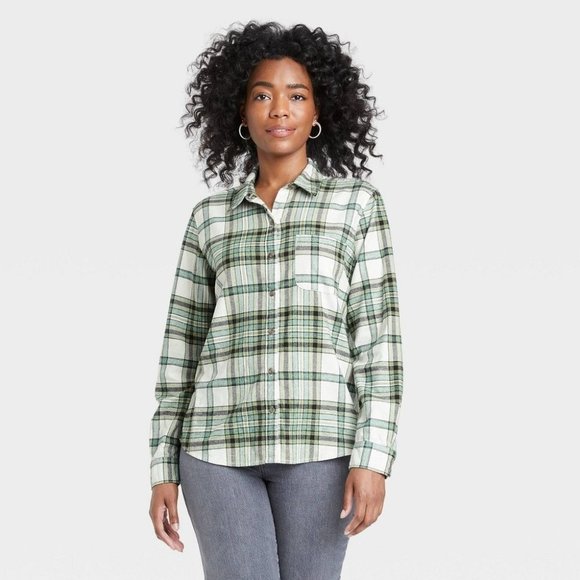 Women'S Long SLEEVE Flannel Button-Down Hirt - Univeral Thread Dark Plaid SIZE S - Picture 1 of 8